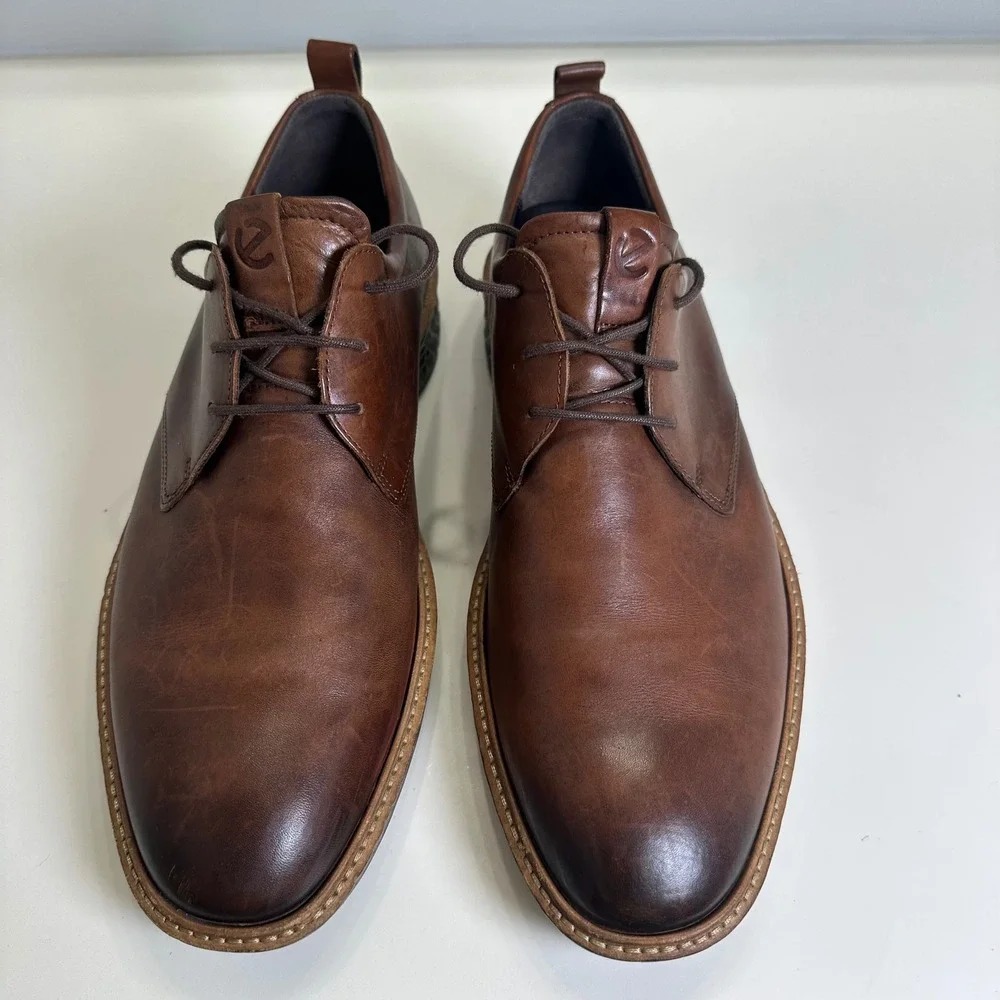 ECCO ST.1 Hybrid Lite Mens Brown Leather Plain Toe Derby Shoes Business Casual